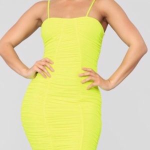 Neon yellow mesh dress
